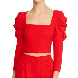 Alice and Olivia - Rachel Puff Sleeve Top in Red